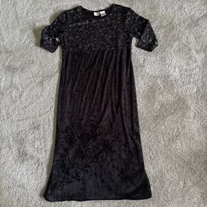 Bentley Silver Long Black Crushed Velvet Dress Gothic Witchy Maxi Dress XL